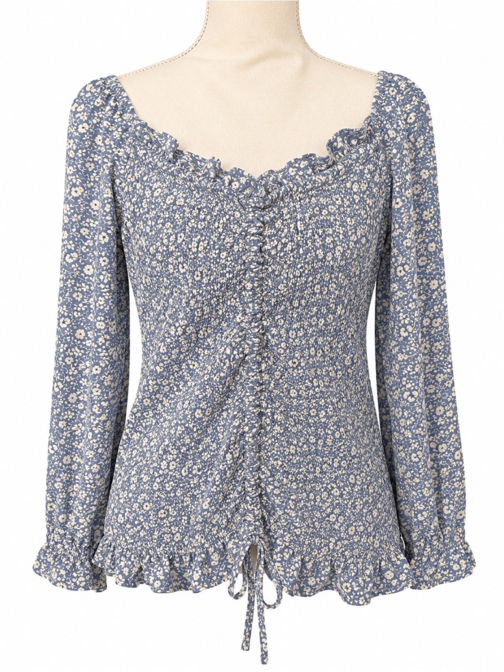 Blue Floral Ruffle-Trim Tie-Front Scrunch Top NWT size 3X